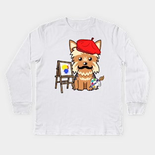 Funny yorkshire terrier is a painter Kids Long Sleeve T-Shirt